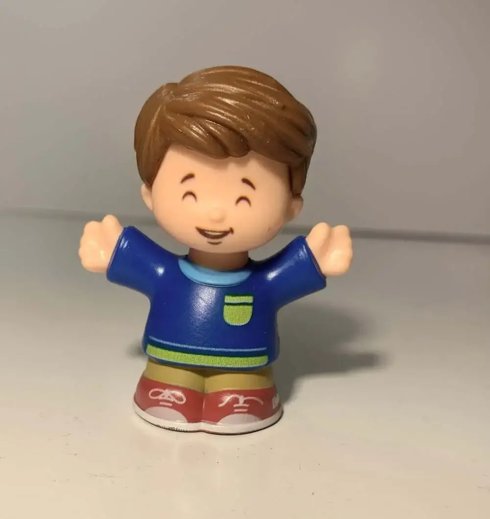 Fisher Price Little People Brown Hair School Boy Smile Laughing Blue Shirt